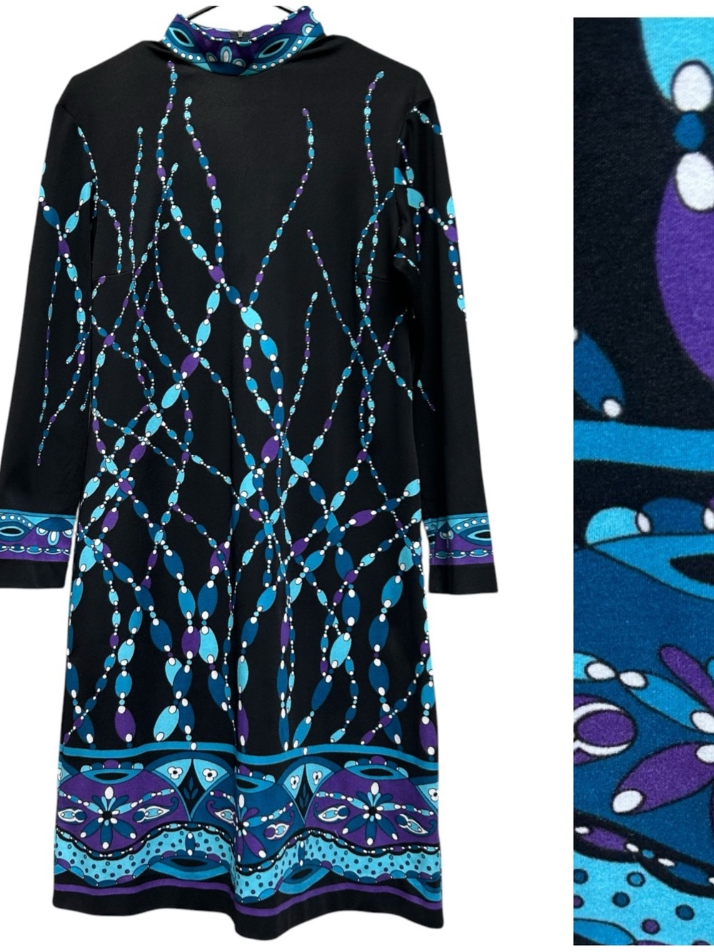 Vintage 60s 70s VIVARA Print Mod Style Mock Neck Knee Length Shift Dress